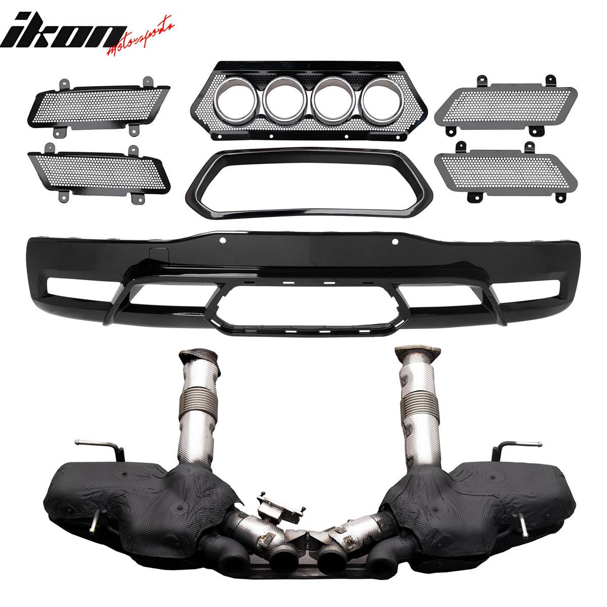 Fits 20-25 Chevy Corvette C8 Rear Diffuser Lip + Silver Quad Exhaust Muffler Kit