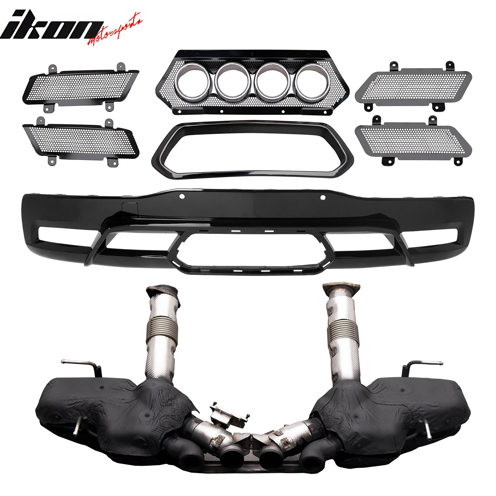 Fits 20-25 Chevy Corvette C8 Rear Diffuser Lip + Silver Quad Exhaust Muffler Kit