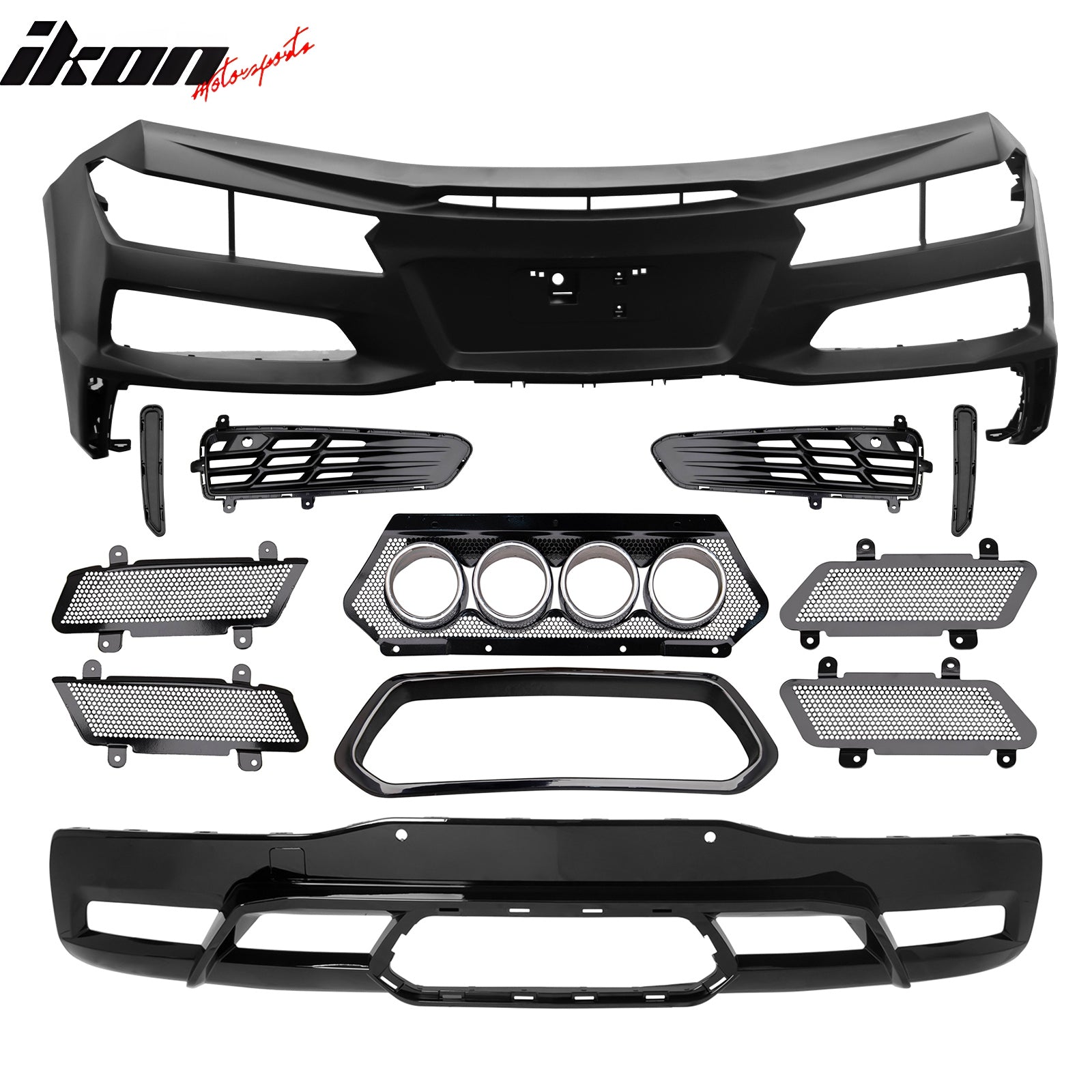 For 20-25 Chevy Corvette C8 Rear Bumper Cover + Silver Quad Exhaust Tip + Grille