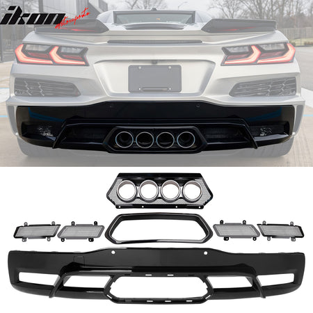 For 20-25 Chevy Corvette C8 Rear Bumper Diffuser Silver Quad Exhaust Muffler Kit