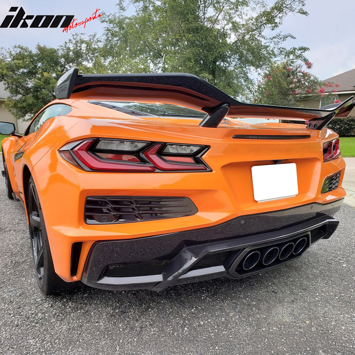 For 20-25 Chevy Corvette C8 Rear Diffuser Lip + Black Quad Exhaust Tips + Grille