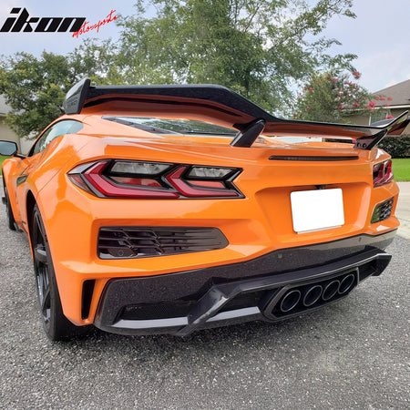 For 20-25 Chevy Corvette C8 Rear Diffuser Lip + Black Quad Exhaust Tips + Grille