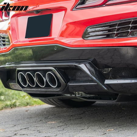 For 20-25 Chevy Corvette C8 Rear Diffuser Lip + Black Quad Exhaust Tips + Grille