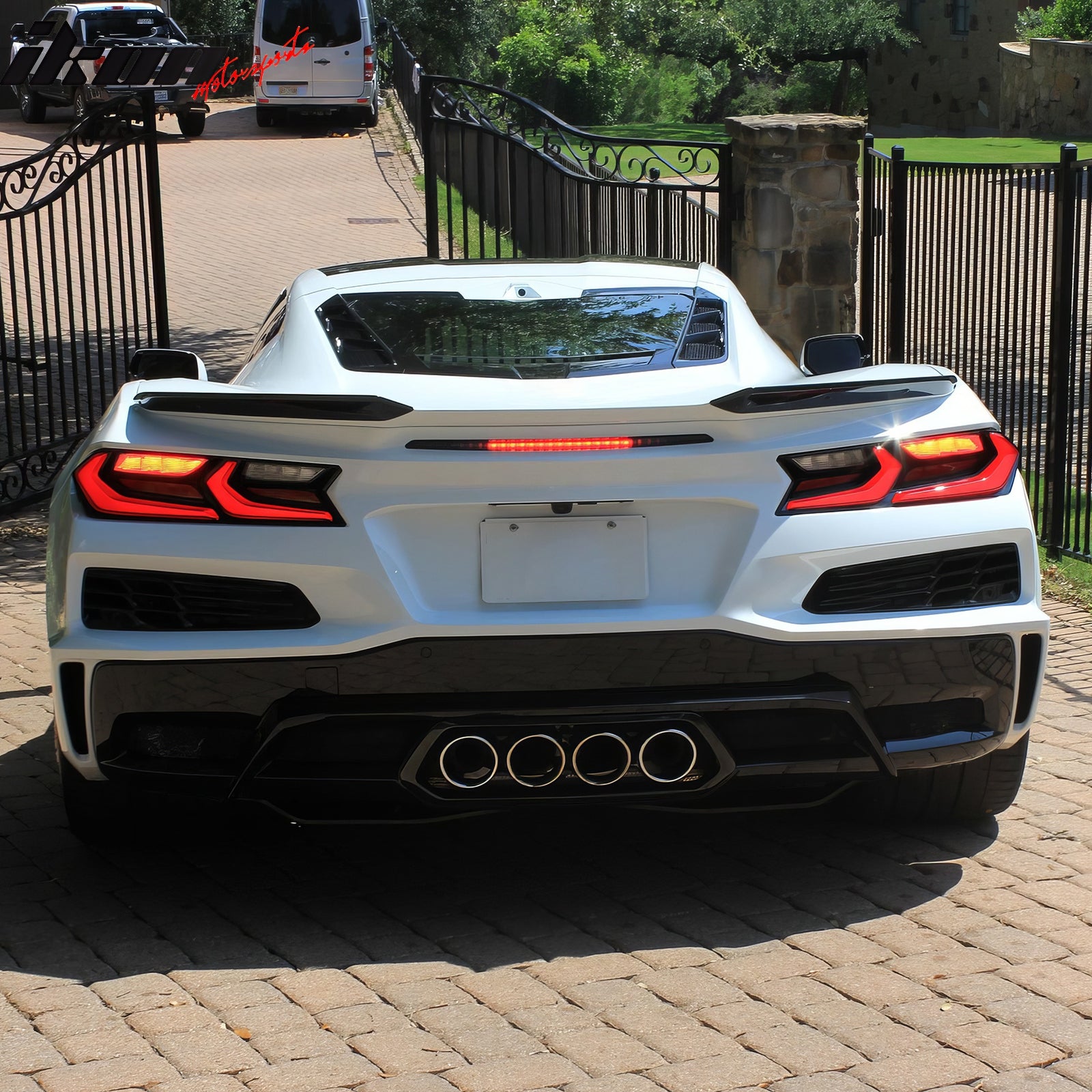 For 20-25 Corvette C8 Rear Bumper Cover + Silver Quad Exhaust Tip Trunk Spoiler