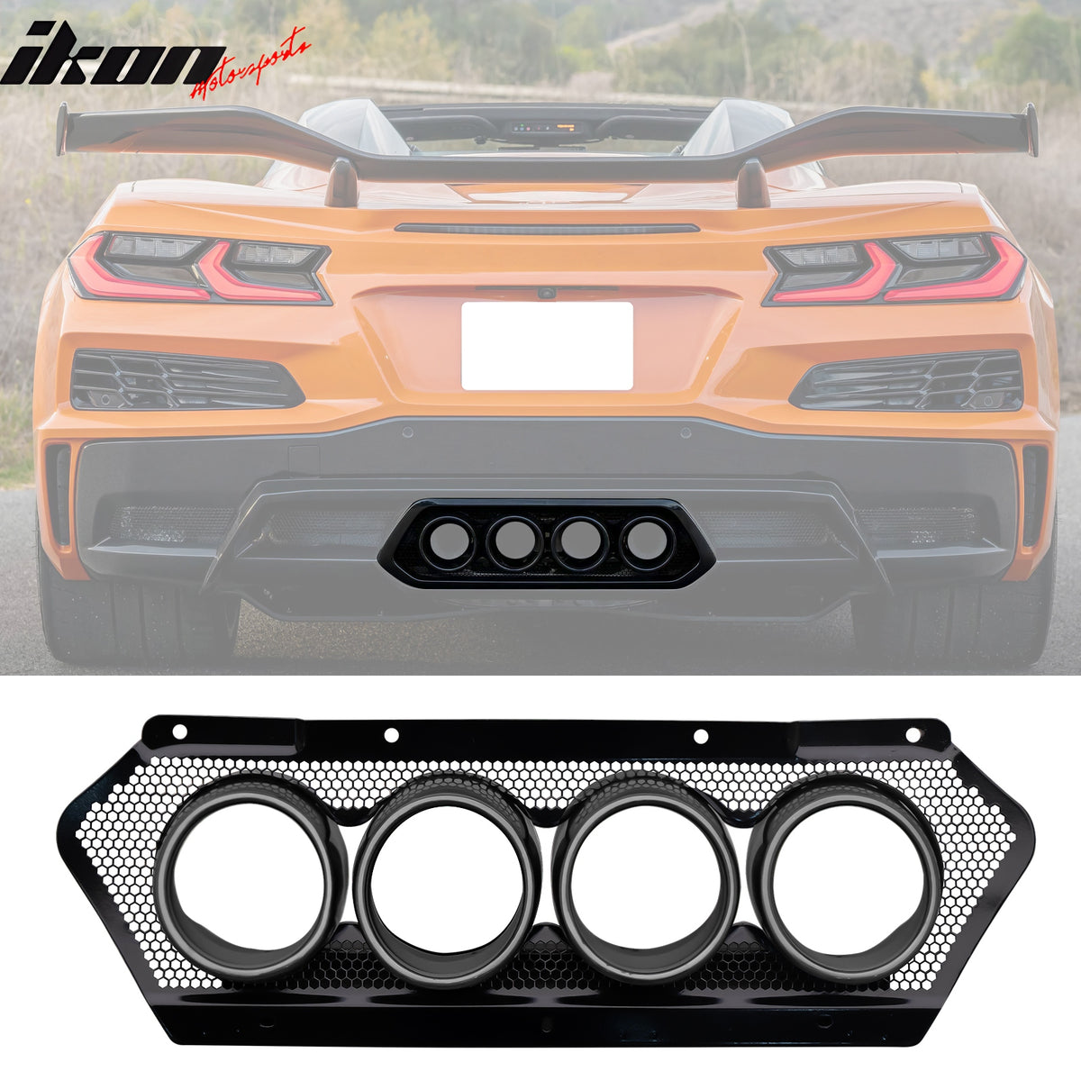 Fits 20-25 Corvette C8 Rear Bumper Cover + Black Quad Exhaust Tip Trunk Spoiler
