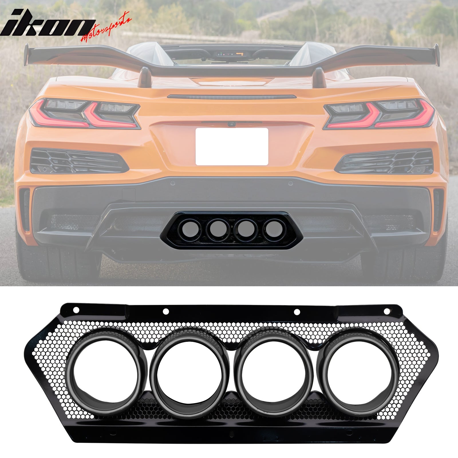Fits 20-25 Corvette C8 Rear Bumper Cover + Black Quad Exhaust Tip Trunk Spoiler