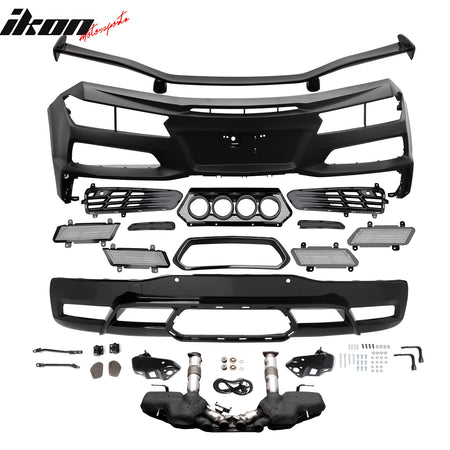 Fits 20-25 Corvette C8 Rear Bumper Black Quad Exhaust Muffler + Trunk Spoiler