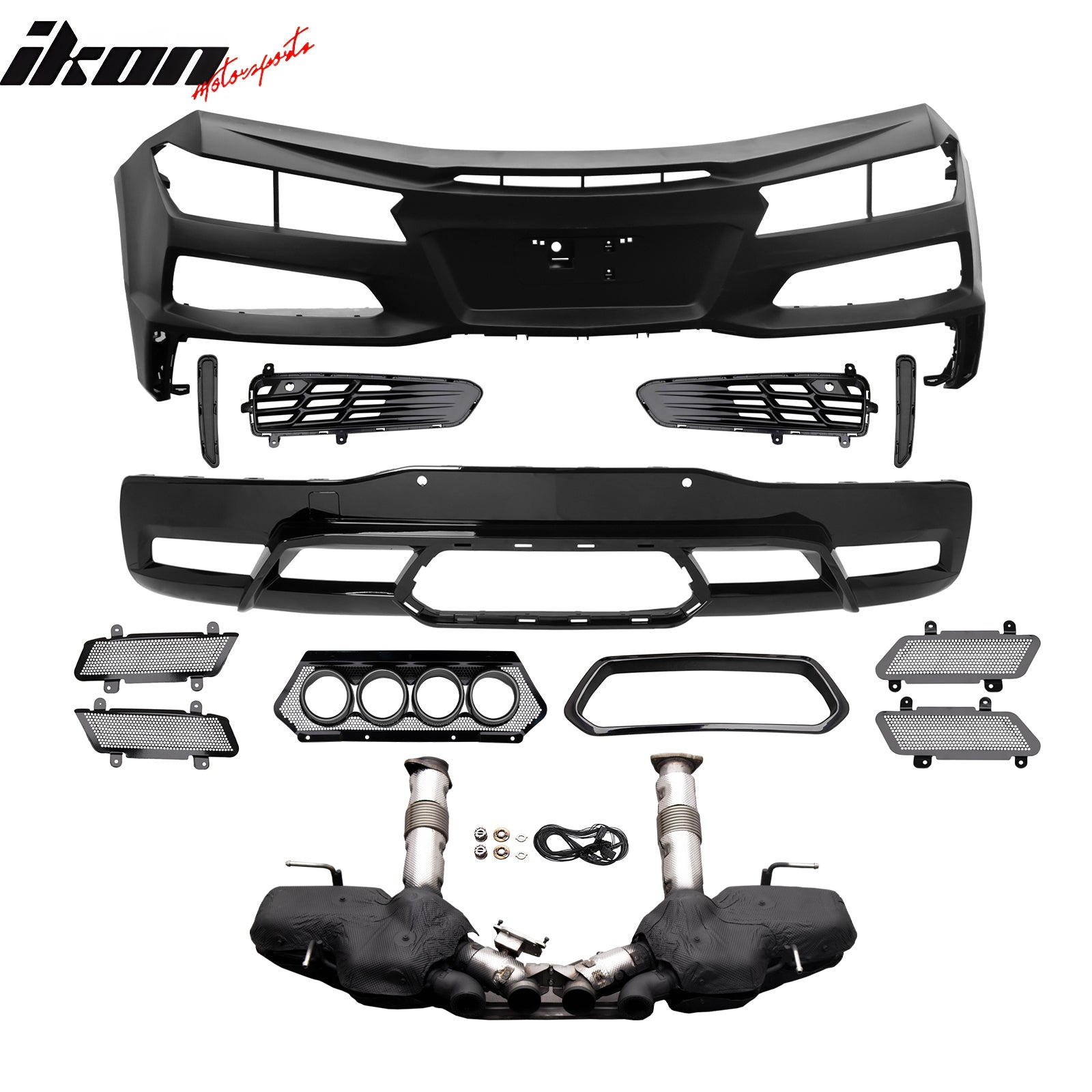 Fits 20-25 Corvette C8 Rear Bumper Black Quad Exhaust Muffler + Trunk Spoiler
