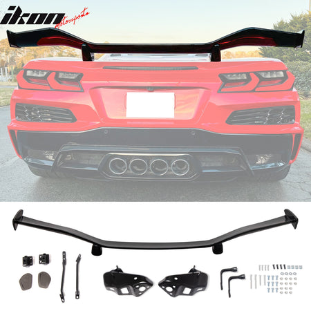 Fits 20-25 Corvette C8 Rear Bumper Black Quad Exhaust Muffler + Trunk Spoiler