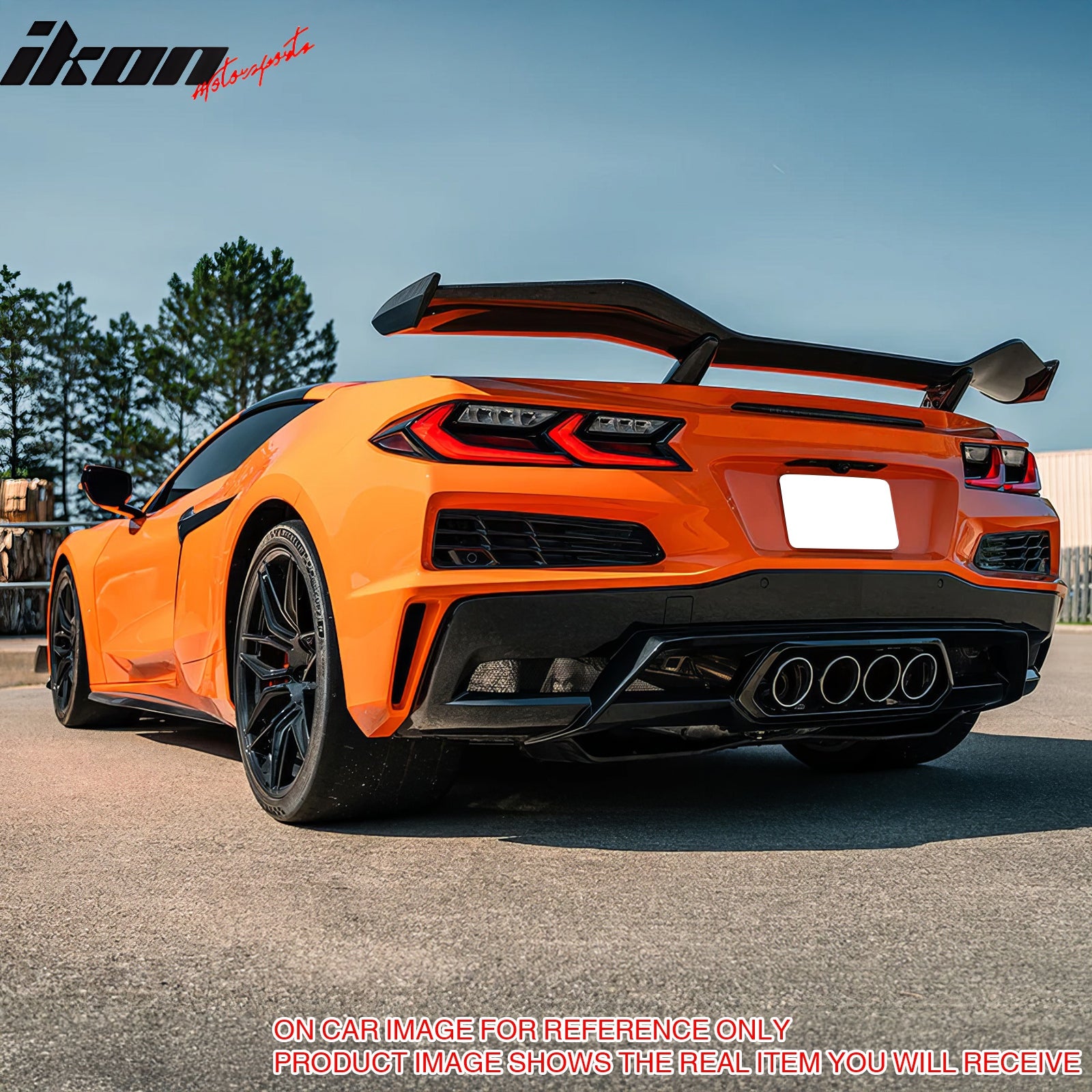 IKON MOTORSPORTS Rear Bumper Covers W/ Grilles, Compatible with 2020-2025 Chevrolet Corvette C8 Stingray Z51, C8 Z06 Style Unpainted Black PP Replacement Bumper Conversion + ABS Mesh Grille