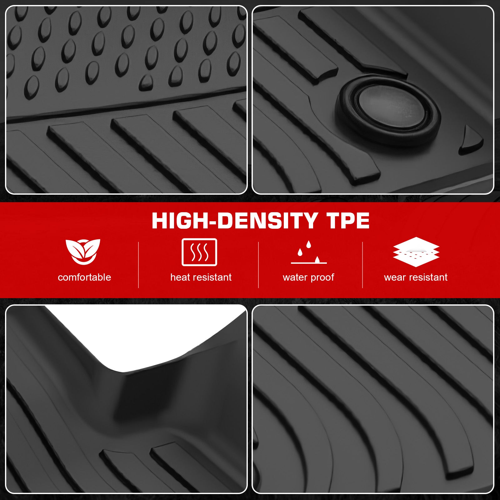IKON MOTORSPORTS 3D TPE Floor Mats, Compatible with 2020-2025 Land Rover Range Rover Evoque, All Weather Waterproof Non-Slip Floor Liners, Front & 2nd Row Full Set Interior Accessories, Black