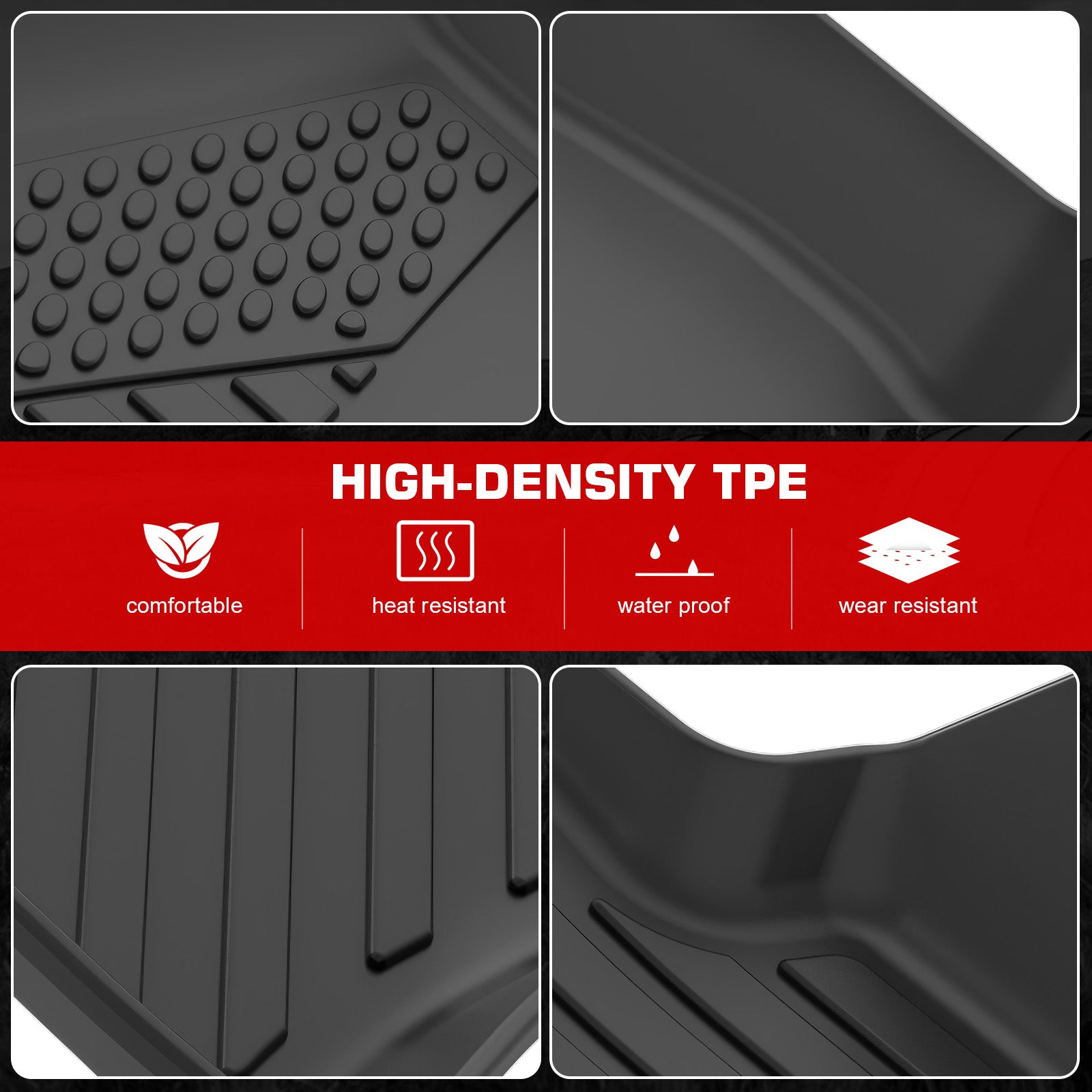 IKON MOTORSPORTS 3D TPE Floor Mats, Compatible with 2020-2025 Lincoln Corsair, All Weather Waterproof Non-Slip Floor Liners, Front & 2nd Row Full Set Interior Accessories, Black