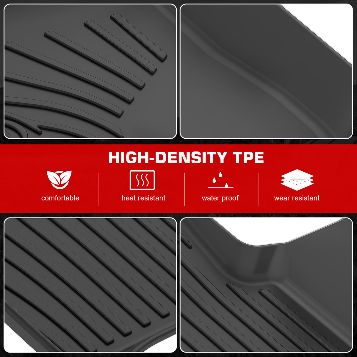 IKON MOTORSPORTS 3D TPE Floor Mats, Compatible with 2020-2025 Lincoln Corsair, IKON Style All Weather Waterproof Non-Slip Floor Liners, Front & 2nd Row Full Set Interior Accessories, Black