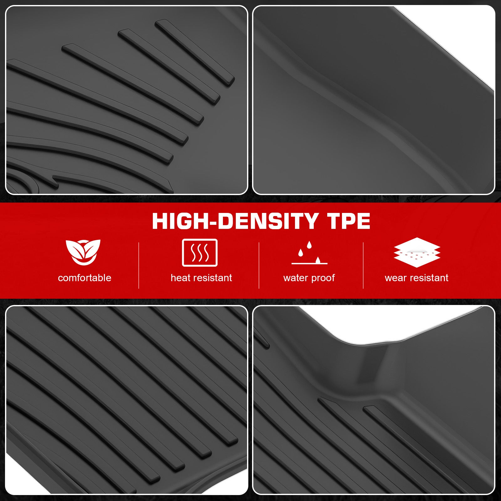 IKON MOTORSPORTS 3D TPE Floor Mats, Compatible with 2020-2025 Lincoln Corsair, IKON Style All Weather Waterproof Non-Slip Floor Liners, Front & 2nd Row Full Set Interior Accessories, Black