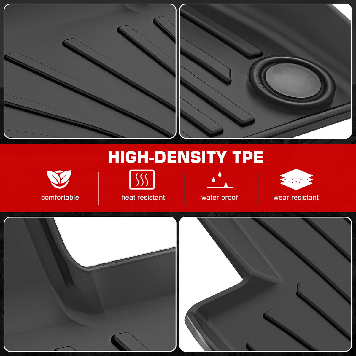 IKON MOTORSPORTS 3D TPE Floor Mats, Compatible with 2020 Volvo V60 PHEV/2021-2025 V60 Recharge/2019-2025 Volvo S60 PHEV, All Weather Waterproof Liners, Front & 2nd Row Interior Accessories, Black