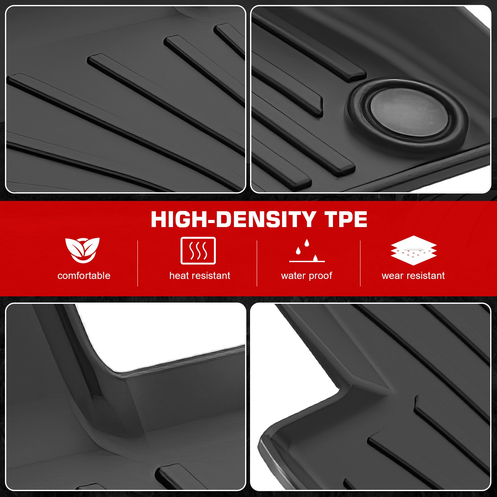 IKON MOTORSPORTS 3D TPE Floor Mats, Compatible with 2020 Volvo V60 PHEV/2021-2025 V60 Recharge/2019-2025 Volvo S60 PHEV, All Weather Waterproof Liners, Front & 2nd Row Interior Accessories, Black