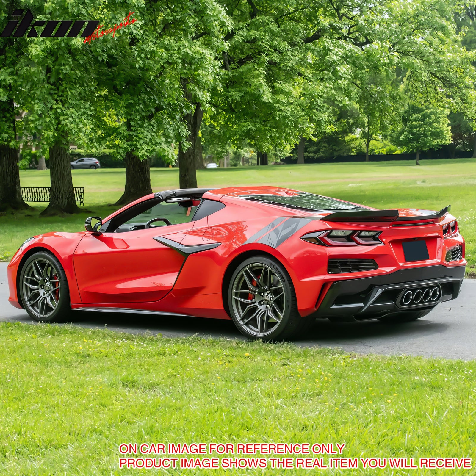 IKON MOTORSPORTS Rear Bumper Covers, Compatible with 2020-2025 Chevrolet Corvette C8 Stingray & Z51 Convertible Coupe 2-Door, C8 Z06 Style Unpainted Black PP Replacement Bumper Conversion Body Kit