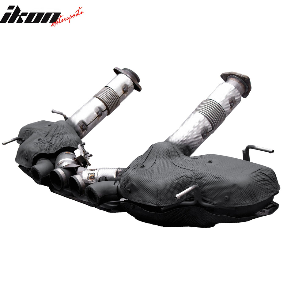 IKON MOTORSPORTS Exhaust System W/ Quad Tail Pipe, Compatible with 2020-2025 Chevrolet Corvette C8, Z06 OE Style Black Stainless Steel Aluminium Heat Shield Center Exit Quad Exhaust Tips Replacement