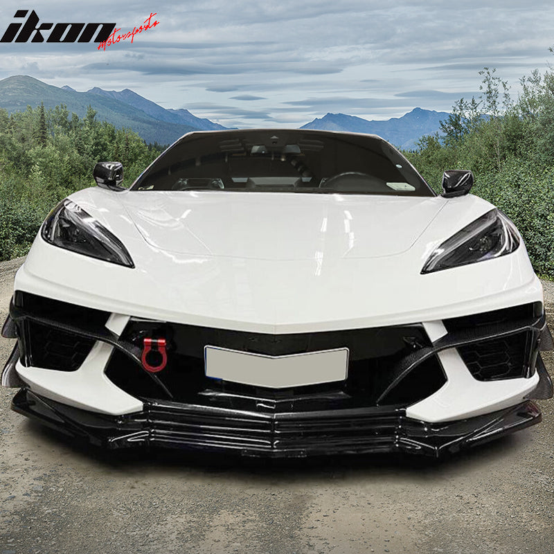 Fits 20-25 Chevrolet Corvette C8 IKON Front Bumper Canard Splitters Carbon Fiber