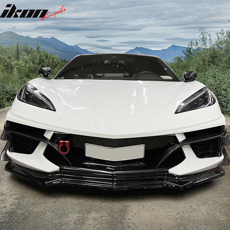 Fits 20-25 Chevrolet Corvette C8 IKON Front Bumper Canard Splitters Carbon Fiber