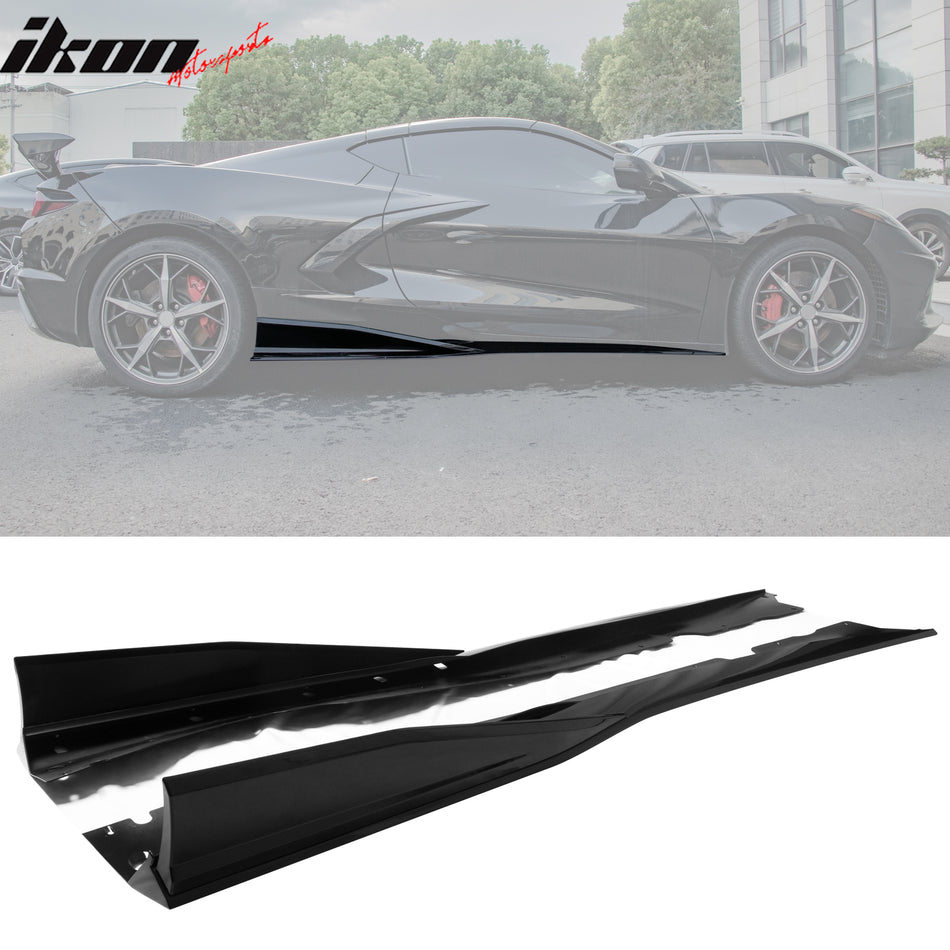 2020-2025 Chevy Corvette C8 IKON V1 A Style Gloss Black Side Skirts PP