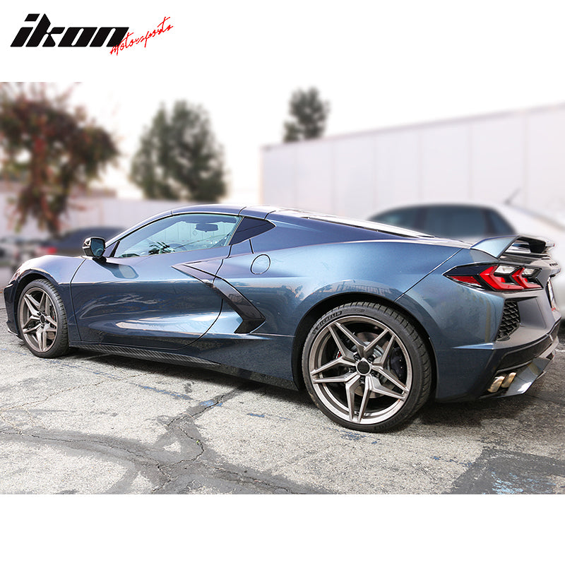 5VM Style Carbon Fiber Print Side Skirts For 2020-2025 Corvette C8 Stingray & Z51 - Aggressive Exterior Lip Splitter Extensions