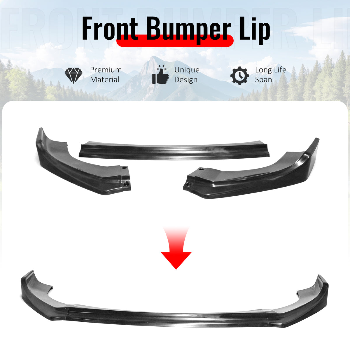 Fits 23-25 Kia Soul IKCS Style 3PCS Front Bumper Lip Lower Spoiler Unpainted PU