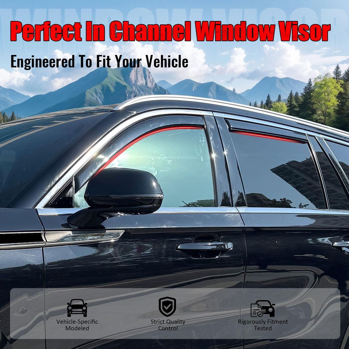 IKON MOTORSPORTS In Channel Window Visors Compatible with 2020-2025 Lincoln Aviator, Acrylic Black Rain Guards, Side Window Wind Deflectors 4PCS