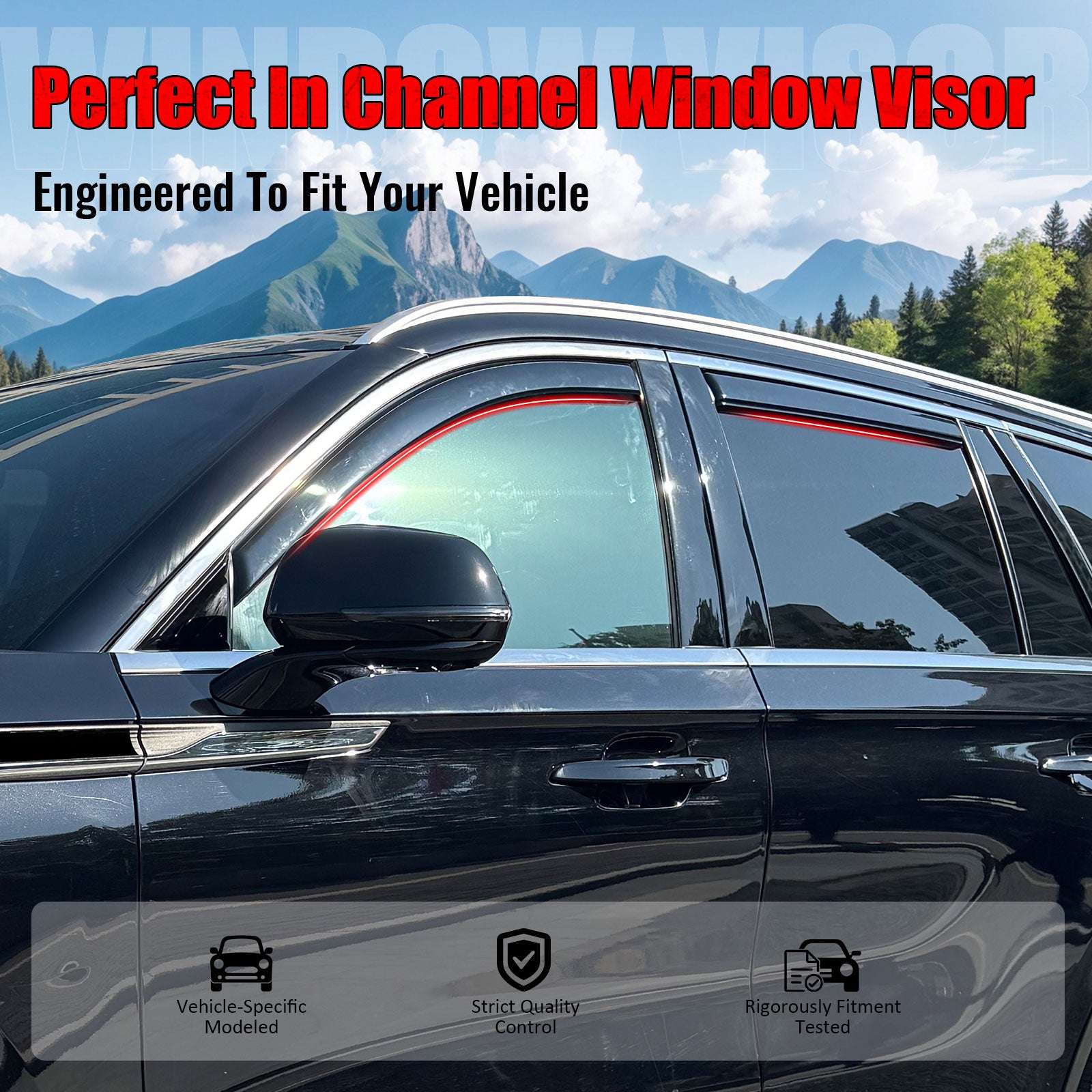 IKON MOTORSPORTS In Channel Window Visors Compatible with 2020-2025 Lincoln Aviator, Acrylic Black Rain Guards, Side Window Wind Deflectors 4PCS