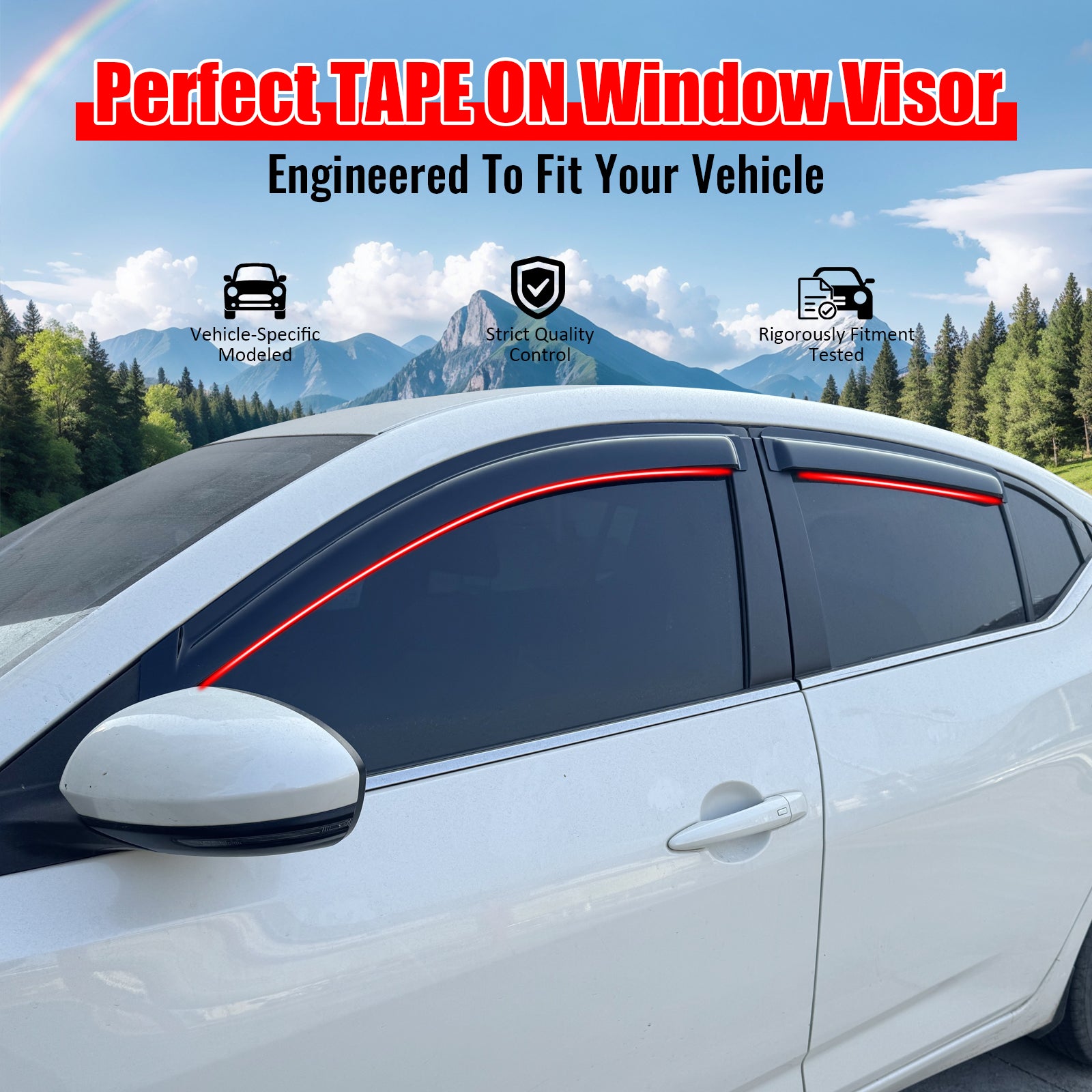 IKON MOTORSPORTS Tape on Window Visors Compatible with 2020-2025 Nissan Sentra, Slim Style Acrylic Smoke Rain Guards, Side Window Wind Deflectors 4PCS