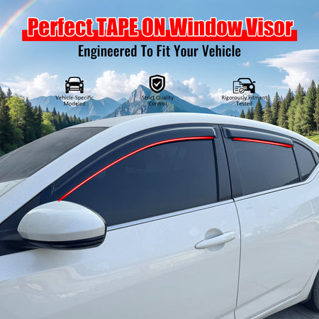 IKON MOTORSPORTS Tape on Window Visors Compatible with 2020-2025 Nissan Sentra, Slim Style Acrylic Smoke Rain Guards, Side Window Wind Deflectors 4PCS