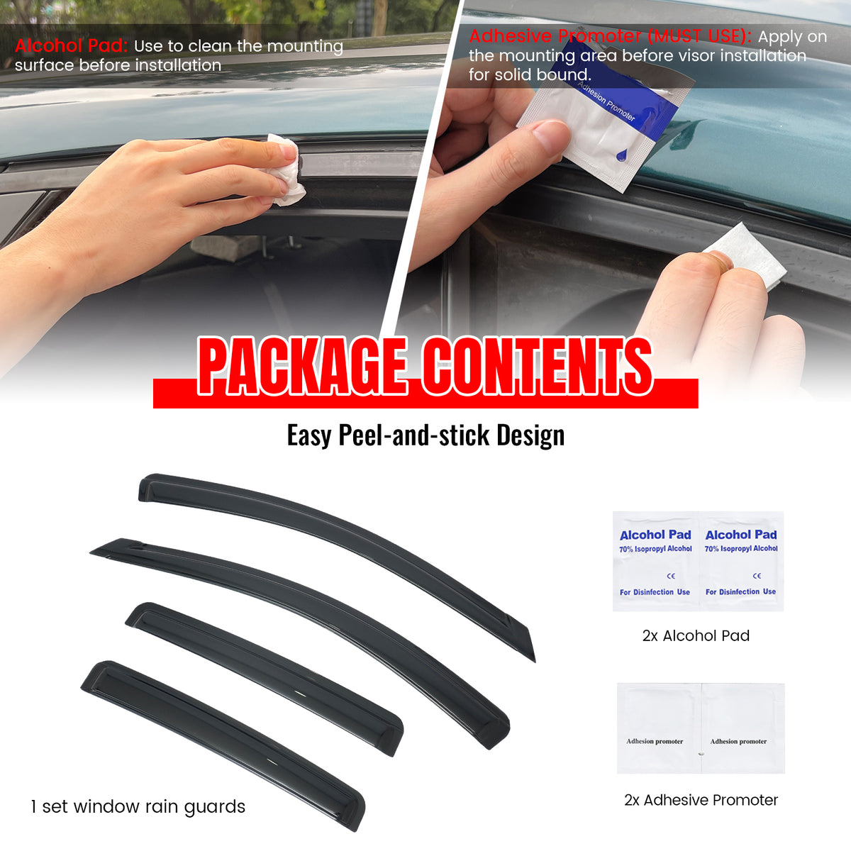 Fits 20-25 Nissan Sentra 4PCS Window Visors Smoke Acrylic Side Rain Deflectors