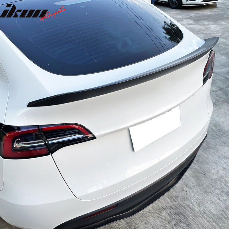 IKON MOTORSPRTS, Trunk Spoiler Compatible With 2020-2025 Tesla Model Y, Painted #PBSB Eclipse Black A Style ABS Plastic Rear Deck Lid Tail Trim Lip Wing, 2021 2022