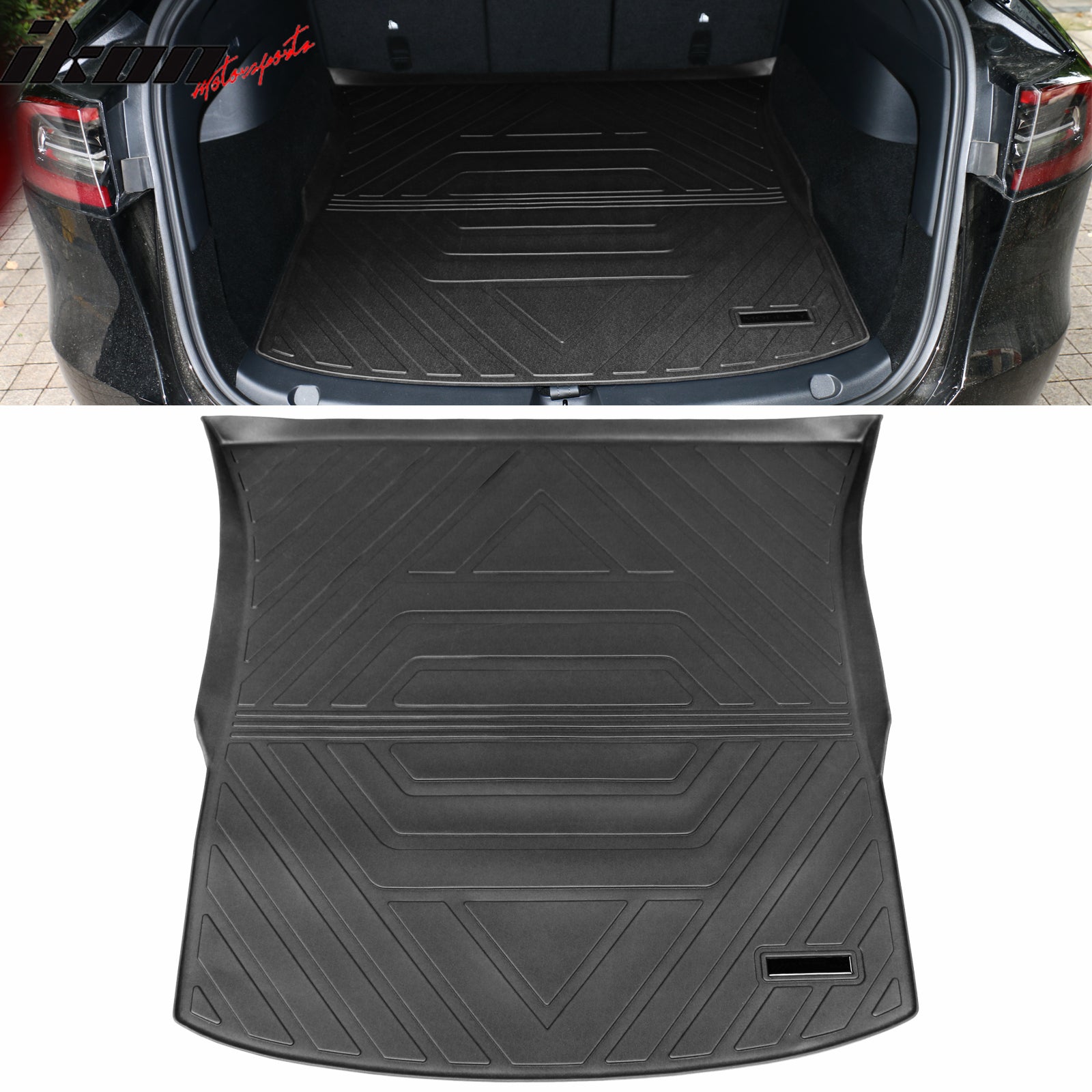 IKON MOTORSPORTS, Trunk Mats Cargo Liner Compatible with 2020-2025 Tesla Model Y, Black TPE All Weather Waterproof Anti-Slip Frunk Trunk Under Cargo Storage Liner Mat Interior Accessories 3PCS
