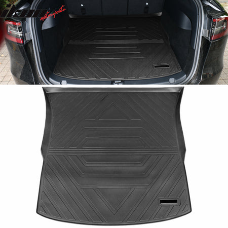 IKON MOTORSPORTS, Trunk Mats Cargo Liner Compatible with 2020-2025 Tesla Model Y, Black TPE All Weather Waterproof Anti-Slip Frunk Trunk Under Cargo Storage Liner Mat Interior Accessories 3PCS