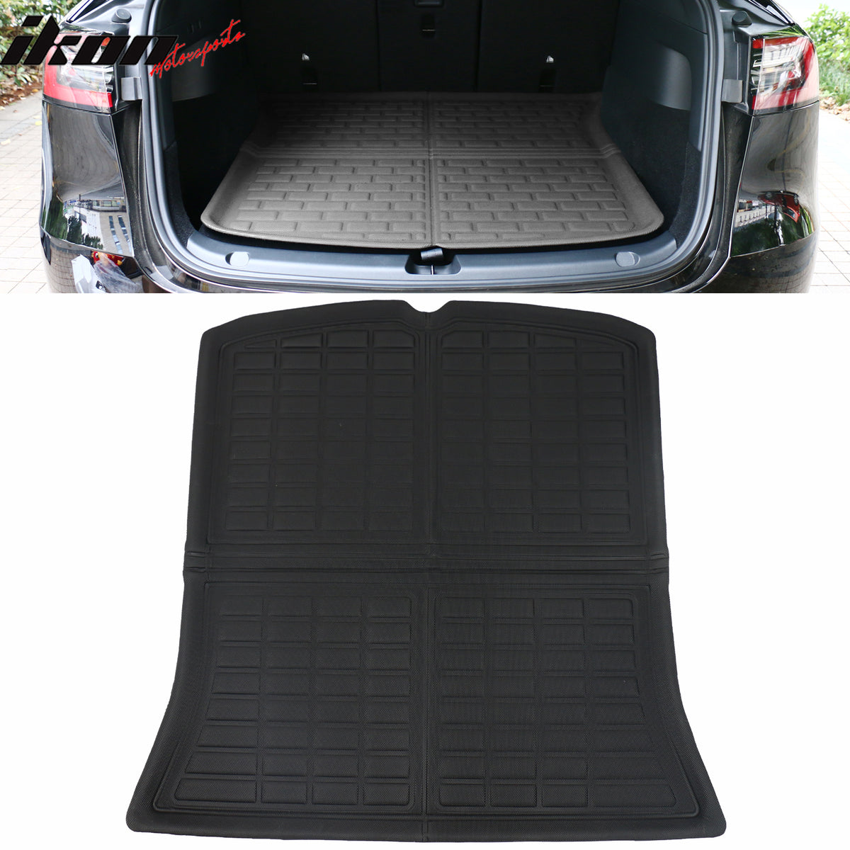 IKON MOTORSPORTS, Trunk Mats Cargo Liner Compatible with 2020-2025 Tesla Model Y, Black TPE 3D Molded Waterproof Anti-Slip Frunk Trunk Under Cargo Storage Liner Mat Interior Accessories 3PCS