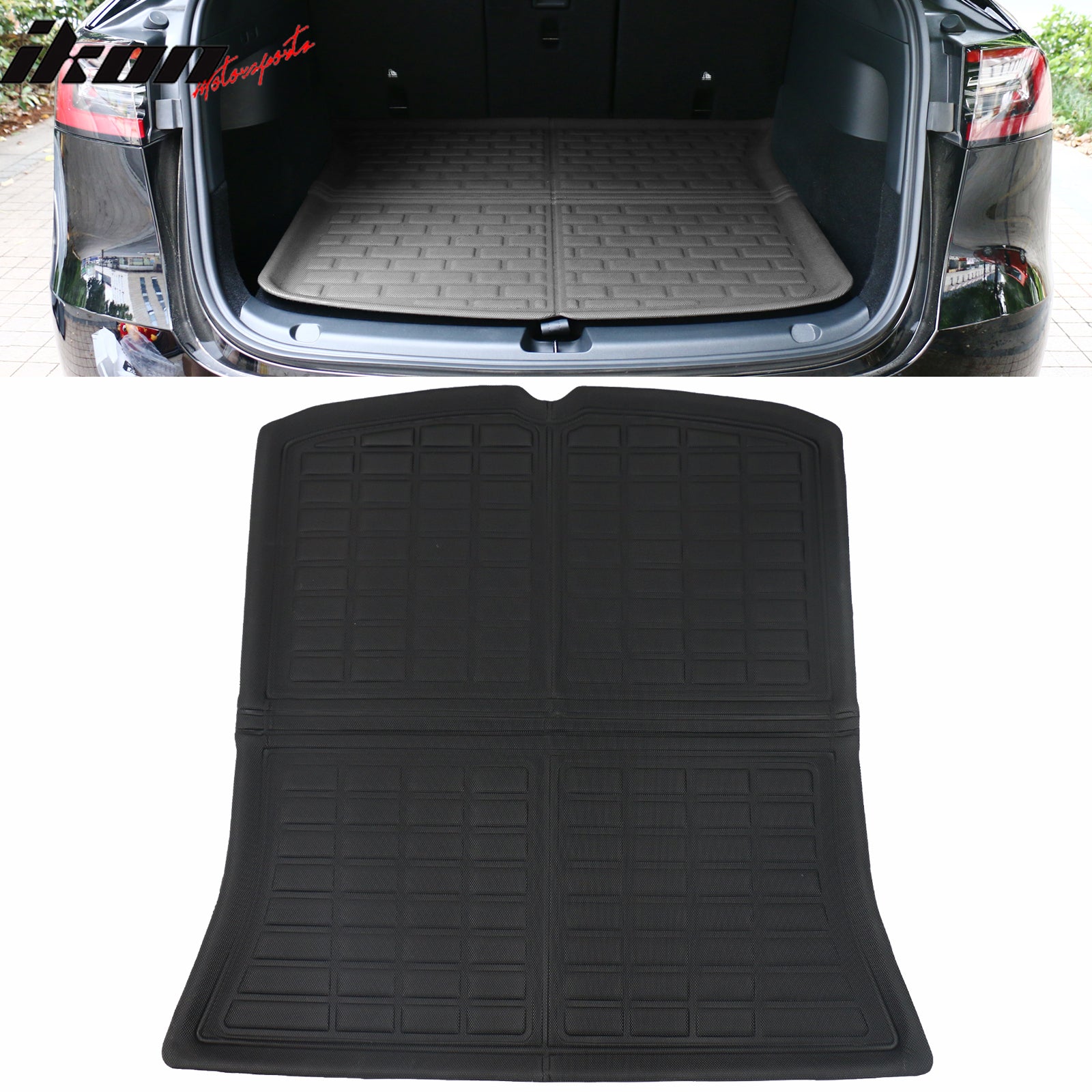IKON MOTORSPORTS, Trunk Mats Cargo Liner Compatible with 2020-2025 Tesla Model Y, Black TPE 3D Molded Waterproof Anti-Slip Frunk Trunk Under Cargo Storage Liner Mat Interior Accessories 3PCS