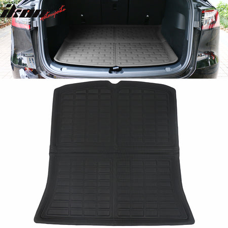 IKON MOTORSPORTS, Trunk Mats Cargo Liner Compatible with 2020-2025 Tesla Model Y, Black TPE 3D Molded Waterproof Anti-Slip Frunk Trunk Under Cargo Storage Liner Mat Interior Accessories 3PCS