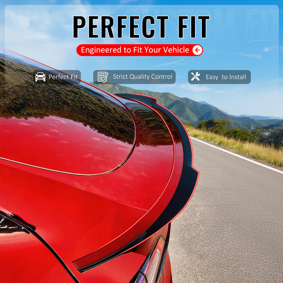 IKON MOTORSPORTS, Trunk Spoiler Compatible with 2020-2025 Tesla Model Y (Not Fit Model Y Juniper), MX Style Painted Gloss Black ABS Plastic Rear Trunk Lid Spoiler Wing Lip
