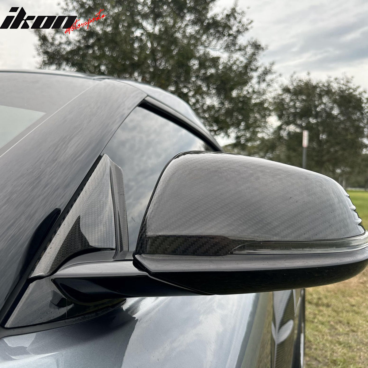 IKON MOTORSPORTS, Dry Carbon Fiber Mirror Covers Extention Compatible with 2020-2025 Toyota GR Supra A90 A91, Gloss Driver Passenger Side Rear View Mirror Covers Caps 2PCS