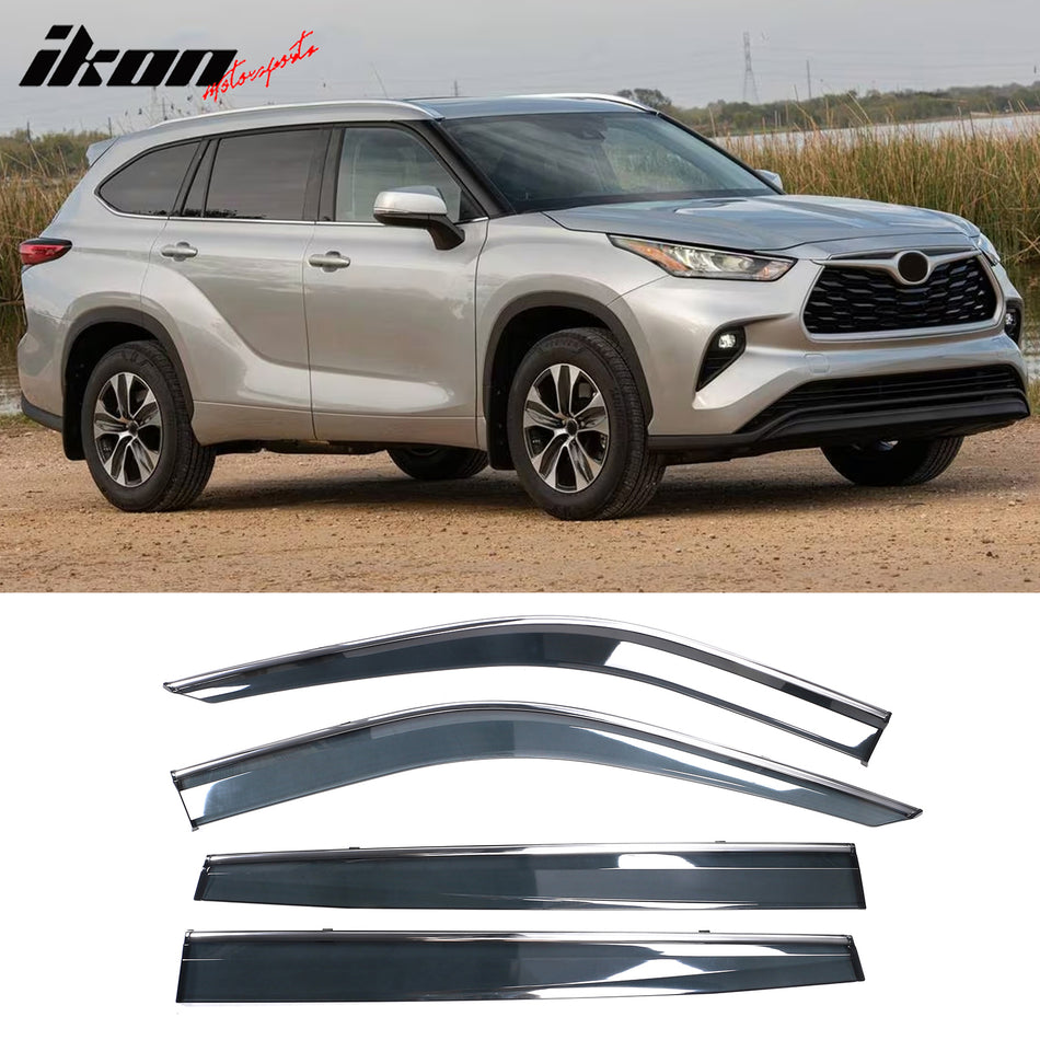 2020-2025 Toyota Highlander PC Side Window Visors w/ Chrome Trim 4PCS
