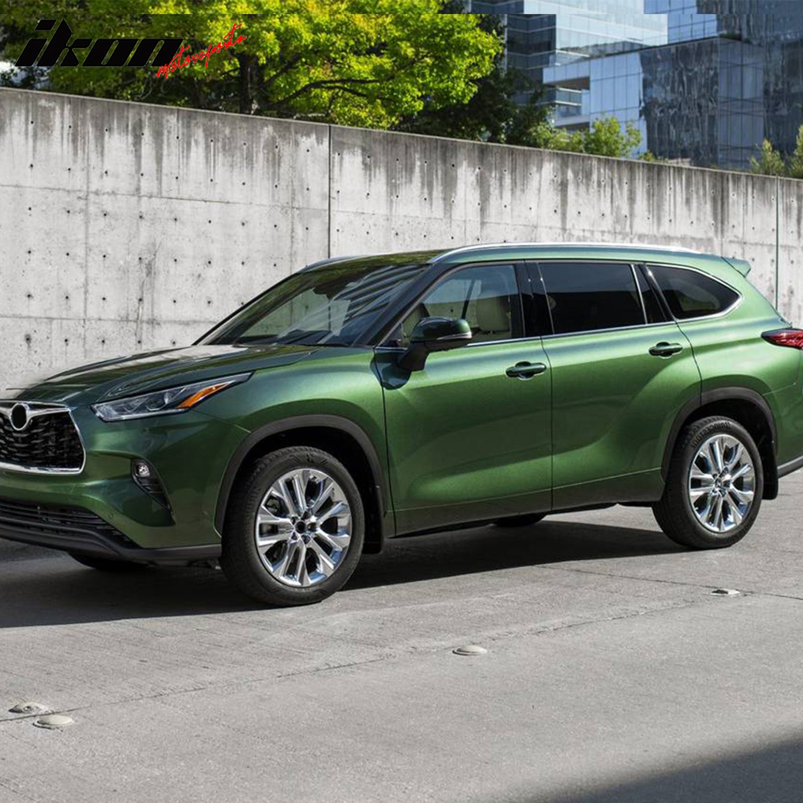 IKON MOTORSPORTS Window Visors W/Chrome Trim, Compatible with 2020-2025 Toyota Highlander, Tape On Slim Style PC Injection Shade Rain Sun Guards Wind Vent Air Deflector, 2021 2022 2023