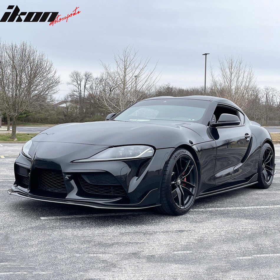 IKON MOTORSPORTS Front Bumper Lip, Compatible with 2020-2025 Toyota GR Supra A90 A91, IKON Style Gloss Real Carbon Fiber Air Dam Chin Spoiler Protector Splitter