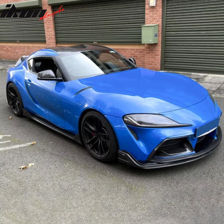 IKON MOTORSPORTS Front Bumper Lip, Compatible with 2020-2025 Toyota GR Supra A90 A91, MZ Speed Style Gloss Real Carbon Fiber Air Dam Chin Spoiler Protector Splitter 4PCS