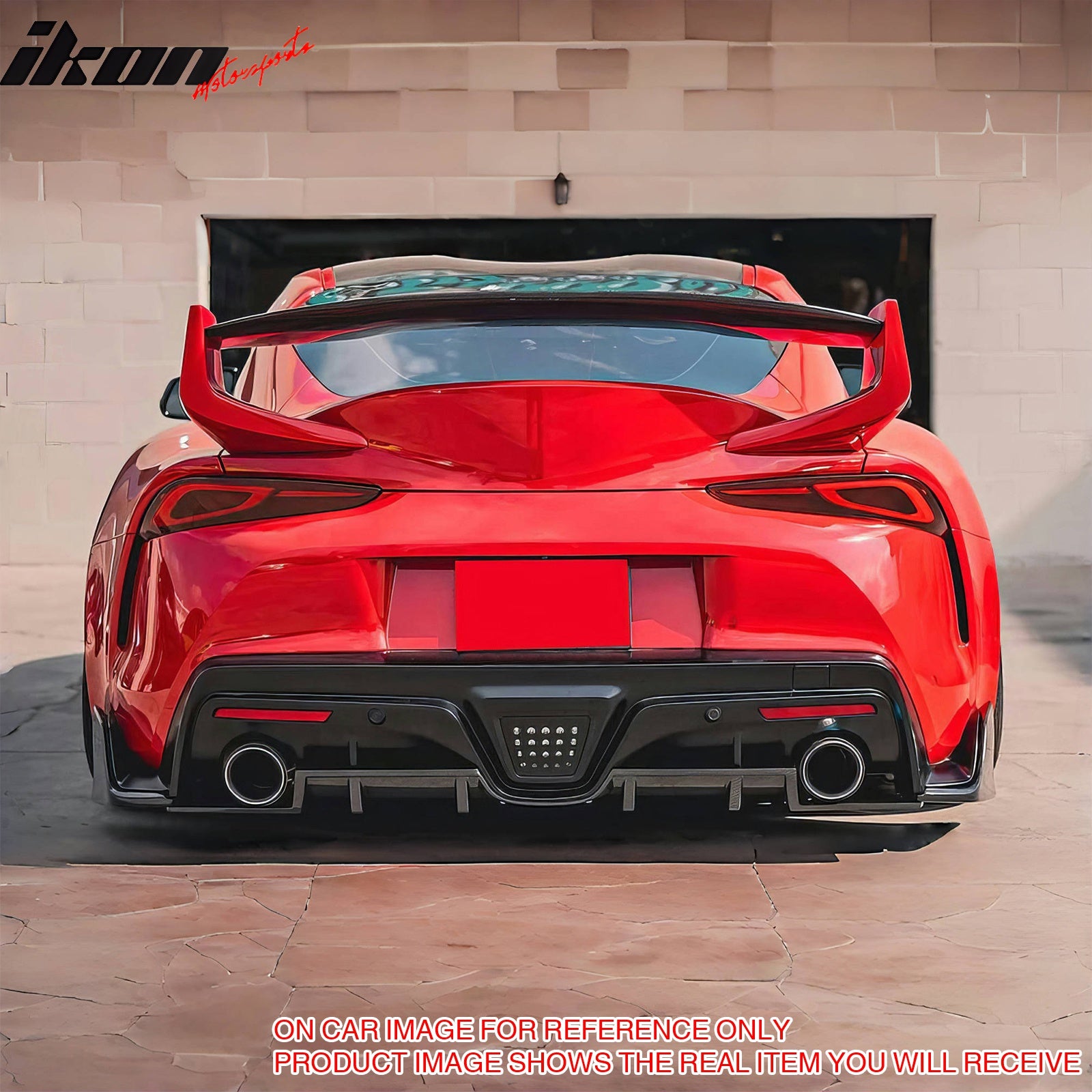 IKON MOTORSPORTS Rear Aprons, Compatible with 2020-2025 Toyota Supra & GR Supra A90 A91, AG Style Carbon Fiber Print ABS Plastic Rear Bumper Lip Lower Side Spat Valance Winglet Canard Protector 2PCS