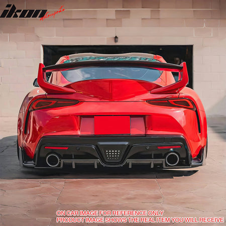 IKON MOTORSPORTS Rear Aprons, Compatible with 2020-2025 Toyota Supra & GR Supra A90 A91, AG Style Carbon Fiber Print ABS Plastic Rear Bumper Lip Lower Side Spat Valance Winglet Canard Protector 2PCS