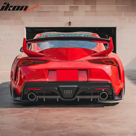 IKON MOTORSPORTS Rear Aprons, Compatible with 2020-2025 Toyota GR Supra A90 A91, AG Style Gloss Real Carbon Fiber Rear Bumper Lip Lower Side Spat Valance Winglet Canard Protector 2PCS
