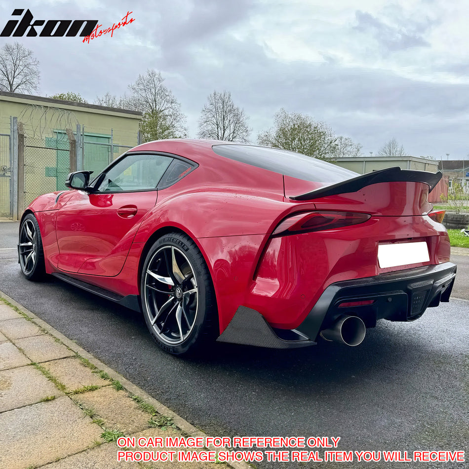 IKON MOTORSPORTS Rear Aprons, Compatible with 2020-2025 Toyota Supra & GR Supra A90 A91, AG Style Gloss Black ABS Plastic Rear Bumper Lip Lower Side Spat Valance Winglet Canard Protector 2PCS