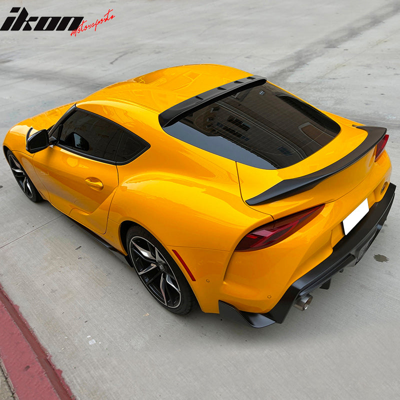 IKON MOTORSPORTS, Roof Spoiler Compatible With 2020-2025 Toyota GR Supra & Supra J29 MK5, Painted Black #202 ABS Plastic Rear Window Visor Spoiler, 2021