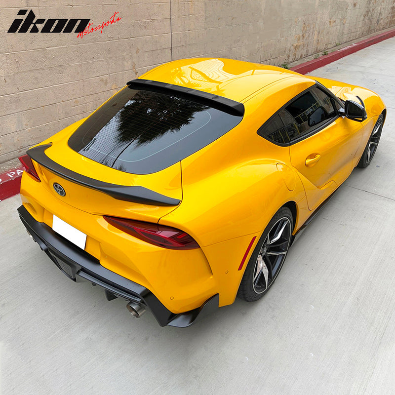 IKON MOTORSPORTS, Roof Spoiler Compatible With 2020-2025 Toyota GR Supra & Supra J29 MK5, V2 Style Painted Black #202 ABS Plastic Rear Window Visor Spoiler, 2021